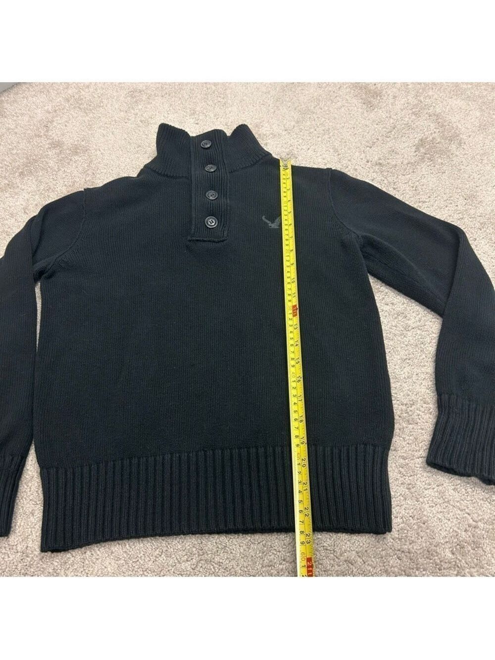 Men’s American Eagle Black Button Zip Collar Cotton Knit Pullover Sweater XS🇨🇦 - Picture 9 of 10